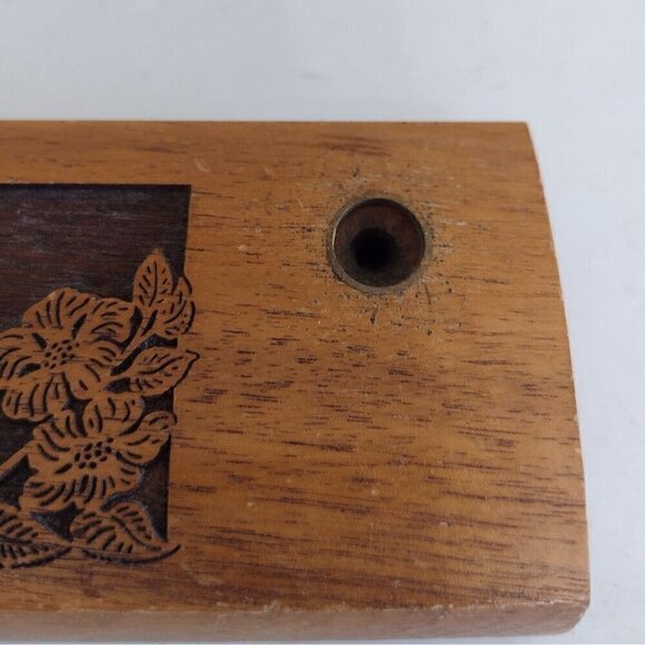 Vintage Laser Craft Engraved Walnut Envelope Card Pen Desk Holder Tree Floral - Picture 7 of 11